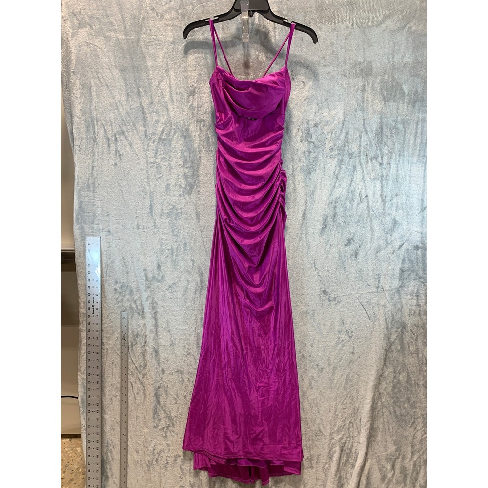 City Studio Womens Orchid Purple Ruched Cowl Neck Lace Up Maxi Dress 1/2 NEW